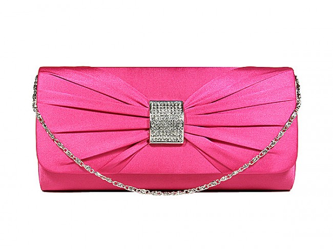 Evening Bag - Satin w/ Rhinestone Square Charm Bow - Fuchsia BG-92021FU